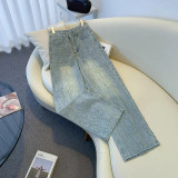 Luxe Diamanté Blue Straight Leg Denim