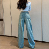 Luxe Diamanté Blue Straight Leg Denim