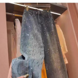 Luxe Diamanté Blue Straight Leg Denim