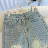 Luxe Diamanté Blue Straight Leg Denim