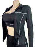 Thumb Loop Sports Top + Zip Jacket + Leggings Women's Athletic 3-Piece Ensemble