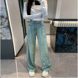 Luxe Diamanté Blue Straight Leg Denim