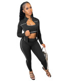 Thumb Loop Sports Top + Zip Jacket + Leggings Women's Athletic 3-Piece Ensemble