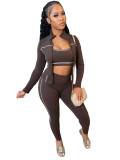 Thumb Loop Sports Top + Zip Jacket + Leggings Women's Athletic 3-Piece Ensemble