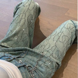 Luxe Diamanté Blue Straight Leg Denim