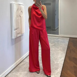 Satin Sleeveless Two-Piece Lounge Set for Women