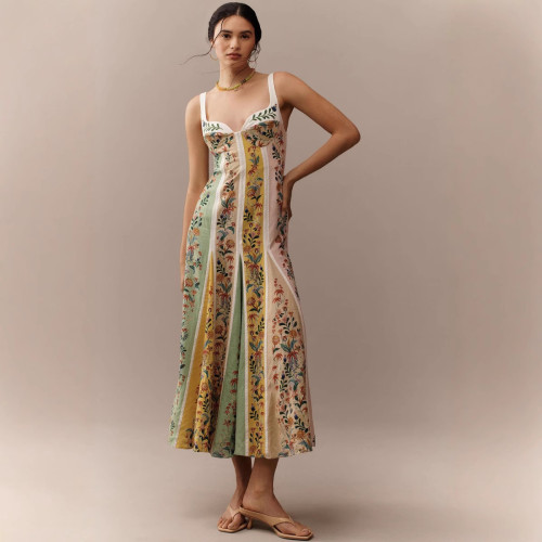 Artisan Linen Printed Slip Dress