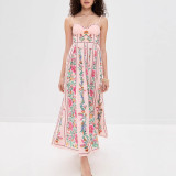 Artisan Positioned floral pattern Spaghetti Strap Dress women