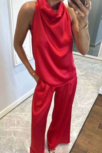 Satin Sleeveless Two-Piece Lounge Set for Women