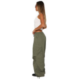 Women's Comfortable Loose Lace-Up Multi-Pocket Straight Cargo Casual Pants