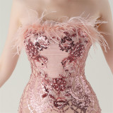 Ostrich Feather Sequin Corset Mermaid Gown