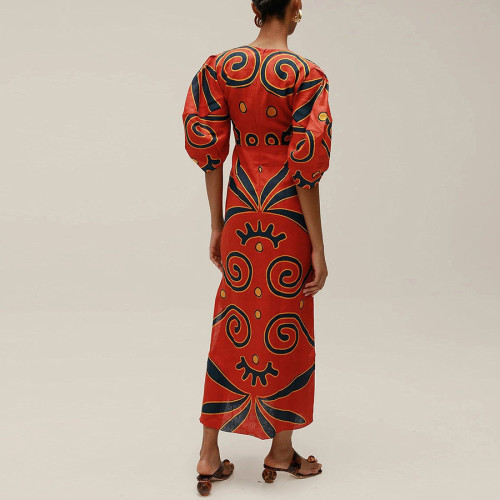 Artisan Positioned Print Linen Dress
