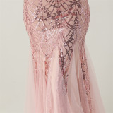Ostrich Feather Sequin Corset Mermaid Gown