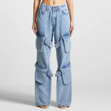 ihoov Multi-Pocket Straight-Leg Denim Pants