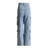 ihoov Multi-Pocket Straight-Leg Denim Pants