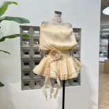 One-Shoulder 3D Floral Bubble Dress with Matching Shorts Set