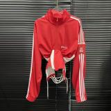 ihoov Color-Block Fishbone Waist Tie Stand Collar Cropped Jacket