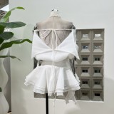 One-Shoulder 3D Floral Bubble Dress with Matching Shorts Set