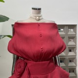 One-Shoulder 3D Floral Bubble Dress with Matching Shorts Set