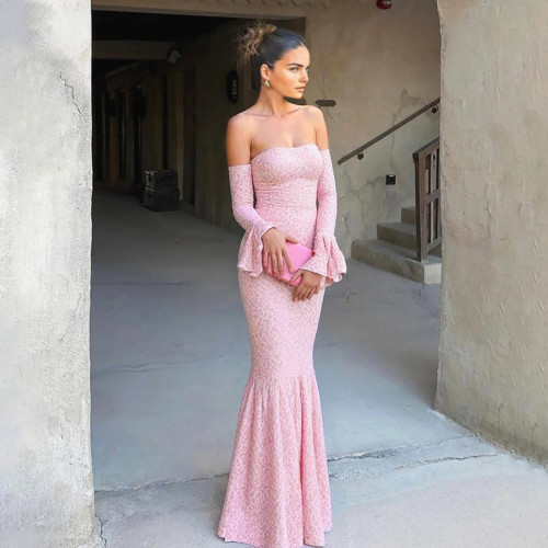 Off-Shoulder High-Waist Bodycon Evening Gown