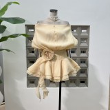 One-Shoulder 3D Floral Bubble Dress with Matching Shorts Set