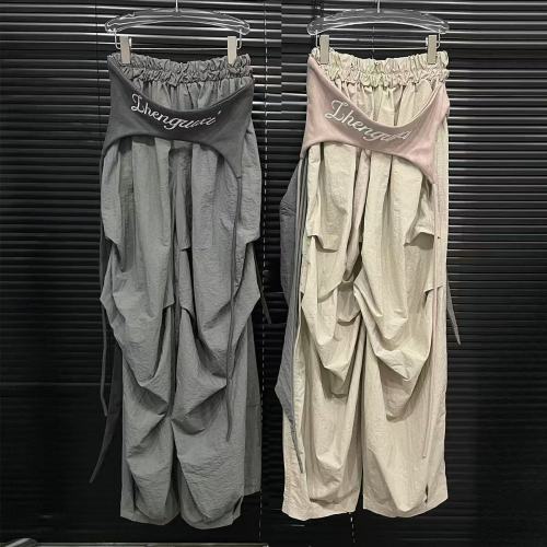 IHOOV Urban Avant-Garde Pleated Wide-Leg Knife Cut Pants