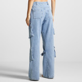 ihoov Multi-Pocket Straight-Leg Denim Pants