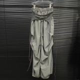 IHOOV Urban Avant-Garde Pleated Wide-Leg Knife Cut Pants