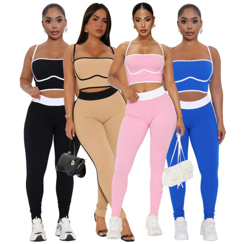 2-Piece Ribbed Sports Bra and Legging Activewear Set