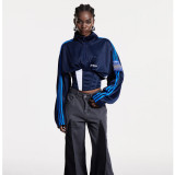 ihoov Color-Block Fishbone Waist Tie Stand Collar Cropped Jacket