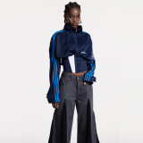 ihoov Color-Block Fishbone Waist Tie Stand Collar Cropped Jacket