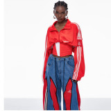 ihoov Color-Block Fishbone Waist Tie Stand Collar Cropped Jacket