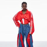 ihoov Color-Block Fishbone Waist Tie Stand Collar Cropped Jacket