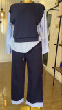 Chic Striped Paneled Round Neck Two-Piece Set
