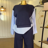 Chic Striped Paneled Round Neck Two-Piece Set