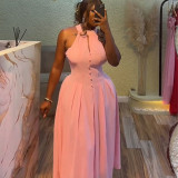 Halter Neck Pink Midi Dress