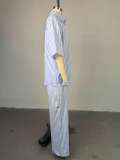 Striped Casual Blazer & High-Waist Pants Set