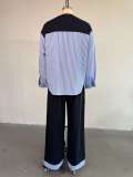 Chic Striped Paneled Round Neck Two-Piece Set
