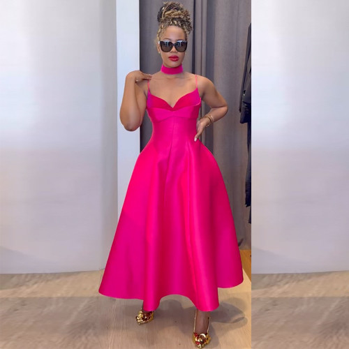 V-Neck Spaghetti Strap A-Line Maxi Dress