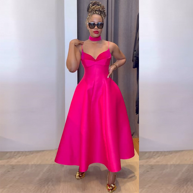 V-Neck Spaghetti Strap A-Line Maxi Dress