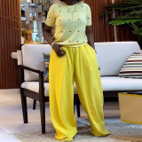 Round Neck Tee & Wide-Leg Pants Ensemble
