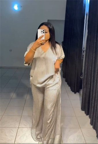 Striped V-Neck Relaxed Two-Piece Lounge Set