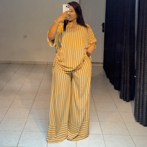 Striped V-Neck Relaxed Two-Piece Lounge Set