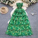 Bohemian Tropical Paradise Off-Shoulder Ruffle Maxi Dress