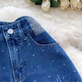 Luminous Gradient Crystal-Embellished Wide-Leg Denim