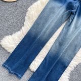 Luminous Gradient Crystal-Embellished Wide-Leg Denim