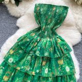 Bohemian Tropical Paradise Off-Shoulder Ruffle Maxi Dress