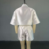 Studded Collar Bat-Wing Chic Two-Piece Set
