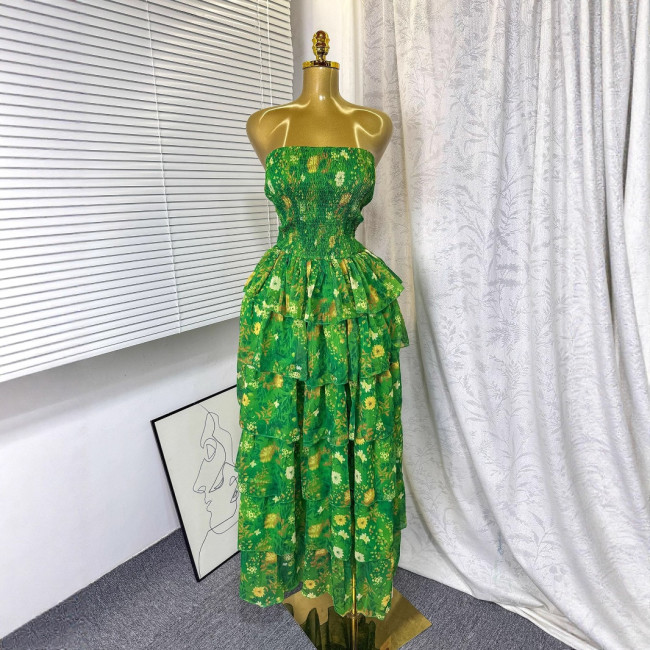 Bohemian Tropical Paradise Off-Shoulder Ruffle Maxi Dress