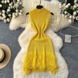 Sleeveless Knitted Fringe Bodycon Dress